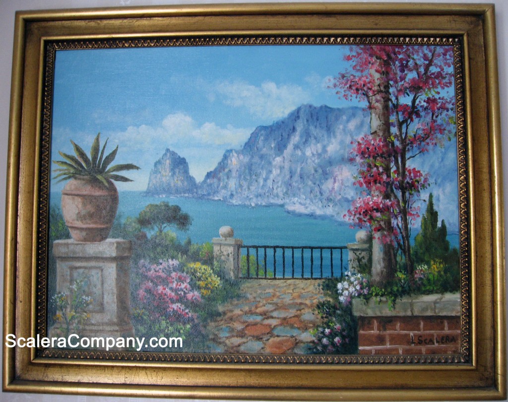 Louis Scalera painting  Amalfi Coast Veranda Looking Toward Faraglioni of Capri. Owned by Nancy Scalera Mackow.